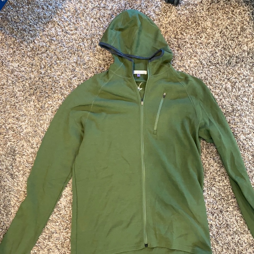 Green Merino wool zip up shirt. Ibex.